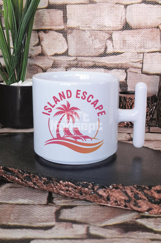Island Escape Baskılı T Kulplu Latte Fincanı Kupa Bardak