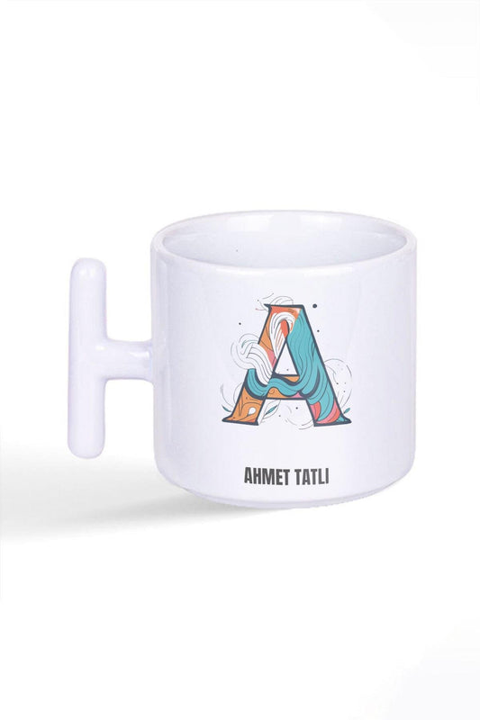 İsme Özel Kişiselleştirilebilir A Harfi Baskılı Latte Fincanı T Kulplu Kupa Bardak