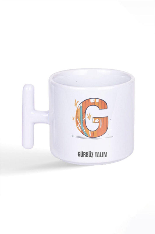 İsme Özel Kişiselleştirilebilir G Harfi Baskılı Latte Fincanı T Kulplu Kupa Bardak