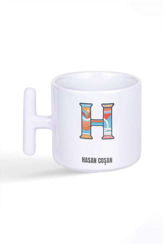 İsme Özel Kişiselleştirilebilir H Harfi Baskılı Latte Fincanı T Kulplu Kupa Bardak
