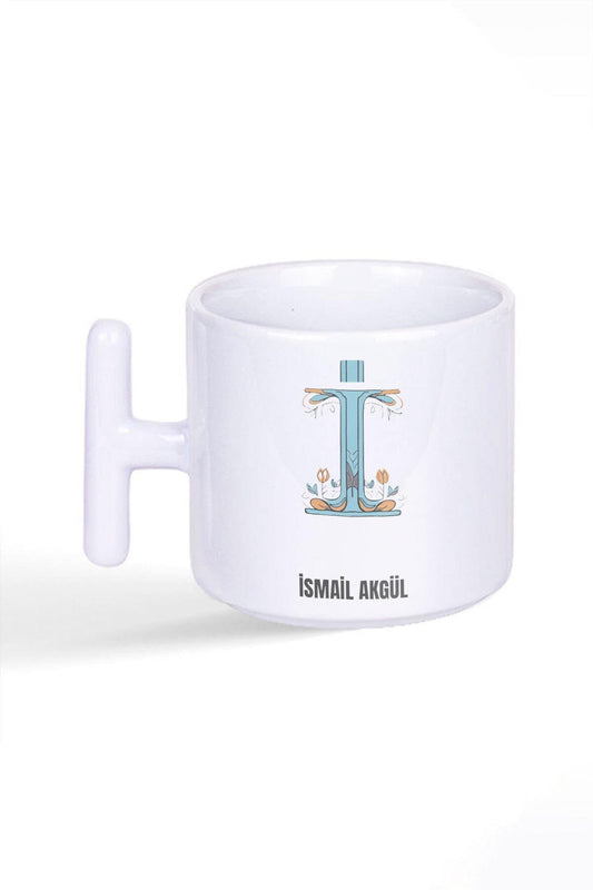 İsme Özel Kişiselleştirilebilir I Harfi Baskılı Latte Fincanı T Kulplu Kupa Bardak