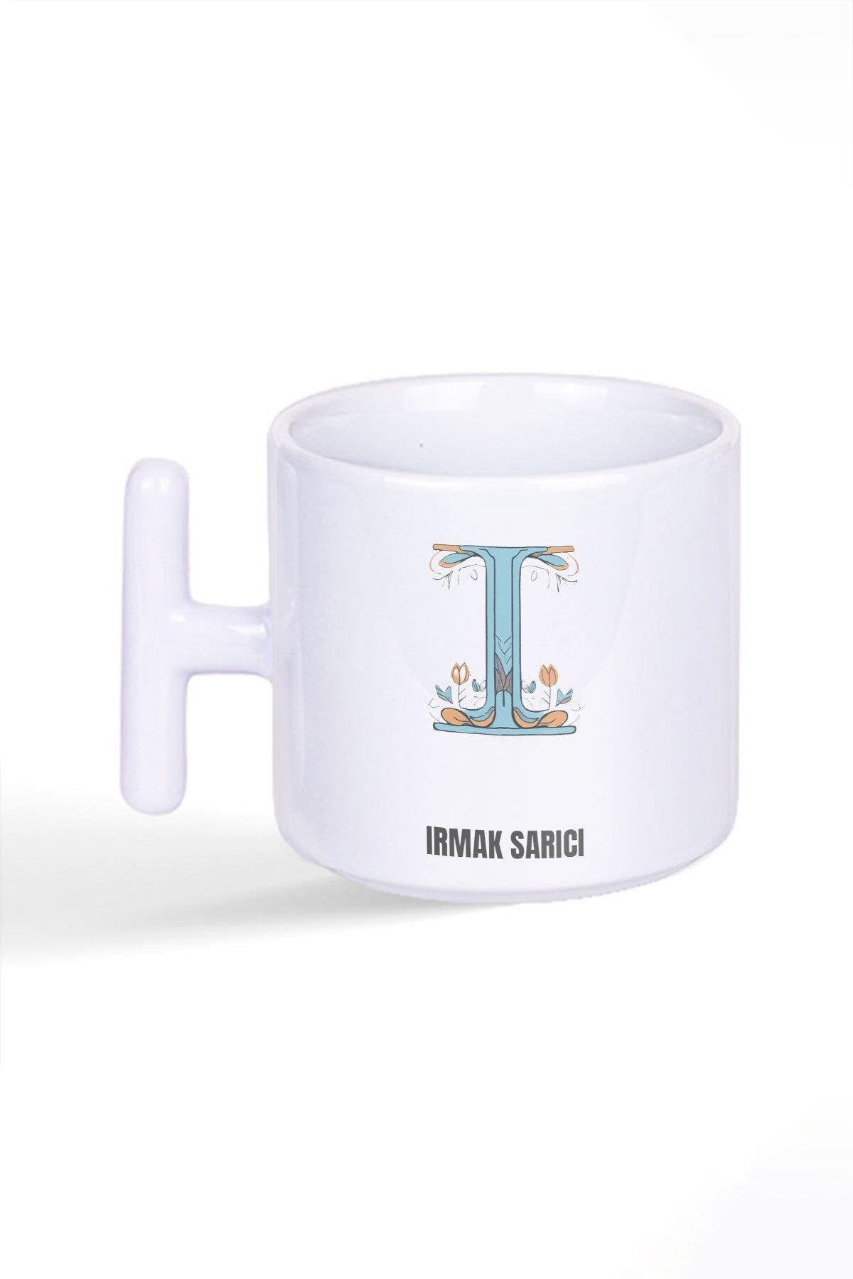 İsme Özel Kişiselleştirilebilir İ Harfi Baskılı Latte Fincanı T Kulplu Kupa Bardak