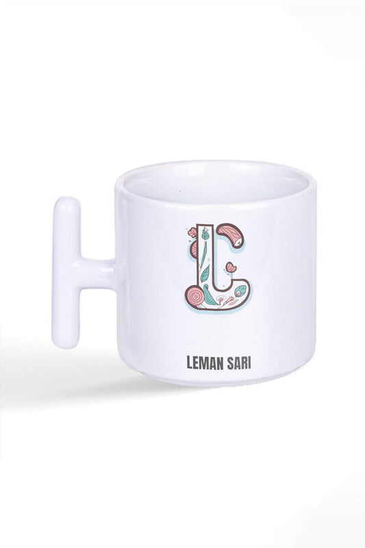 İsme Özel Kişiselleştirilebilir L Harfi Baskılı Latte Fincanı T Kulplu Kupa Bardak