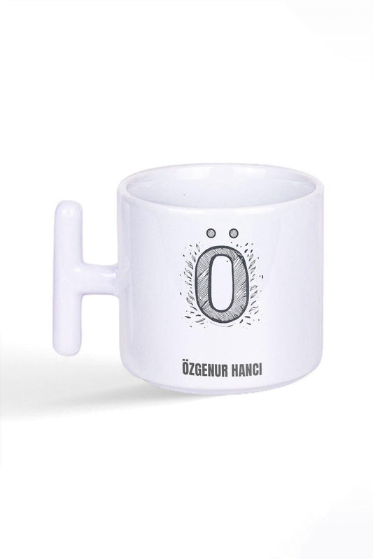 İsme Özel Kişiselleştirilebilir Ö Harfi Baskılı Latte Fincanı T Kulplu Kupa Bardak