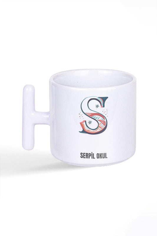 İsme Özel Kişiselleştirilebilir S Harfi Baskılı Latte Fincanı T Kulplu Kupa Bardak