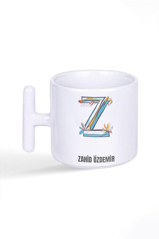İsme Özel Kişiselleştirilebilir Z Harfi Baskılı Latte Fincanı T Kulplu Kupa Bardak