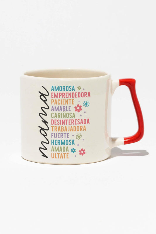 İspanyolca Anne Quotes Baskılı Anneler Günü Hediyelik Kırmızı Kulplu Modern Seramik Kupa