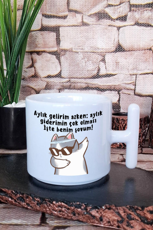 İşte Benim Şovum Cool Kedi Baskılı Eğlenceli Komik Hediyelik T Kulplu Latte Fincanı Kupa Bardak
