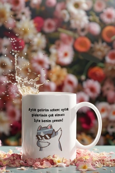 İşte Benim Şovum-Cool Kedi Baskılı Eğlenceli Komik Hediyelik Beyaz Kupa Bardak