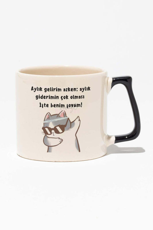 İşte Benim Şovum-Cool Kedi Eğlenceli Komik Hediyelik Beyaz Baskılı Siyah Kulplu Modern Seramik Kupa