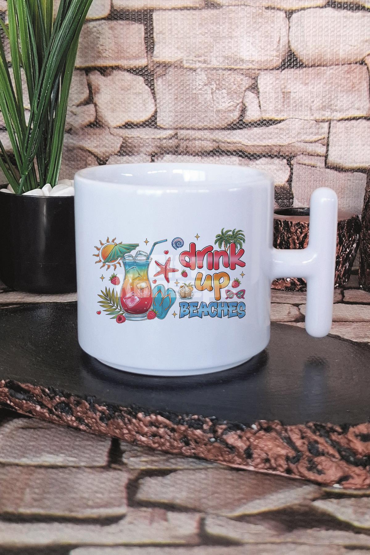 It's Called Summer Water Baskılı T Kulplu Latte Fincanı Kupa Bardak