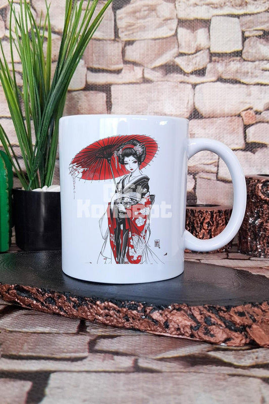 Japon Kız Kimono 2 Baskılı Geleneksel Anime Manga Hediyelik Baskılı Çay Kahve Sunum Kupa Bardak