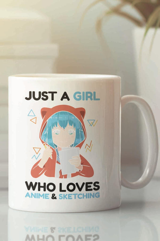 Just A Girl Who Loves Anime Sketching Baskılı Hediyelik Kupa Bardak