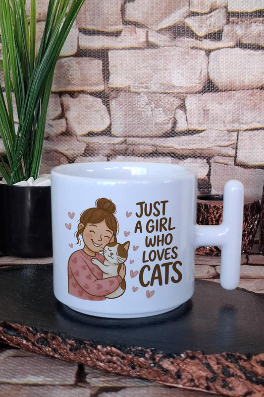 Just A Girl Who Loves Cats Baskılı Kedi Hediyelik Baskılı T Kulplu Latte Fincanı Kupa Bardak