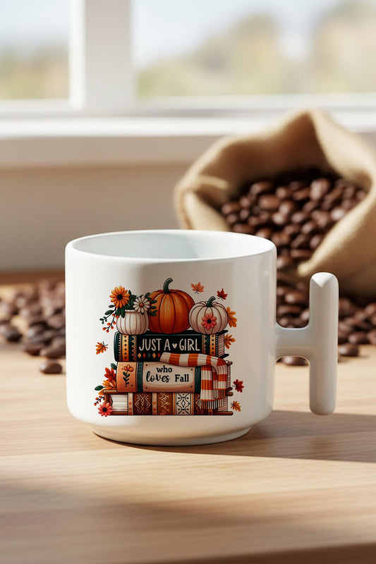 Just a Girl Who Loves Fall Baskılı Hediyelik T Kulplu Latte Fincanı Kupa Bardak