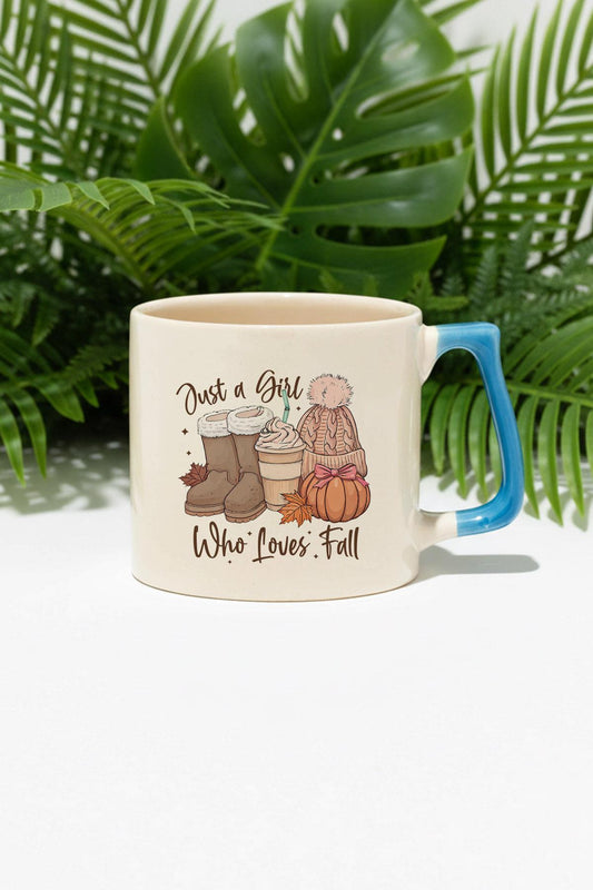 Just a Girl Who Loves Fall No:2 Baskılı Mavi D Kulplu Kupa Bardak