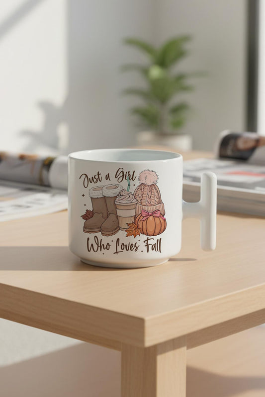 Just a Girl Who Loves Fall No:2 Baskılı Hediyelik T Kulplu Latte Fincanı Kupa Bardak