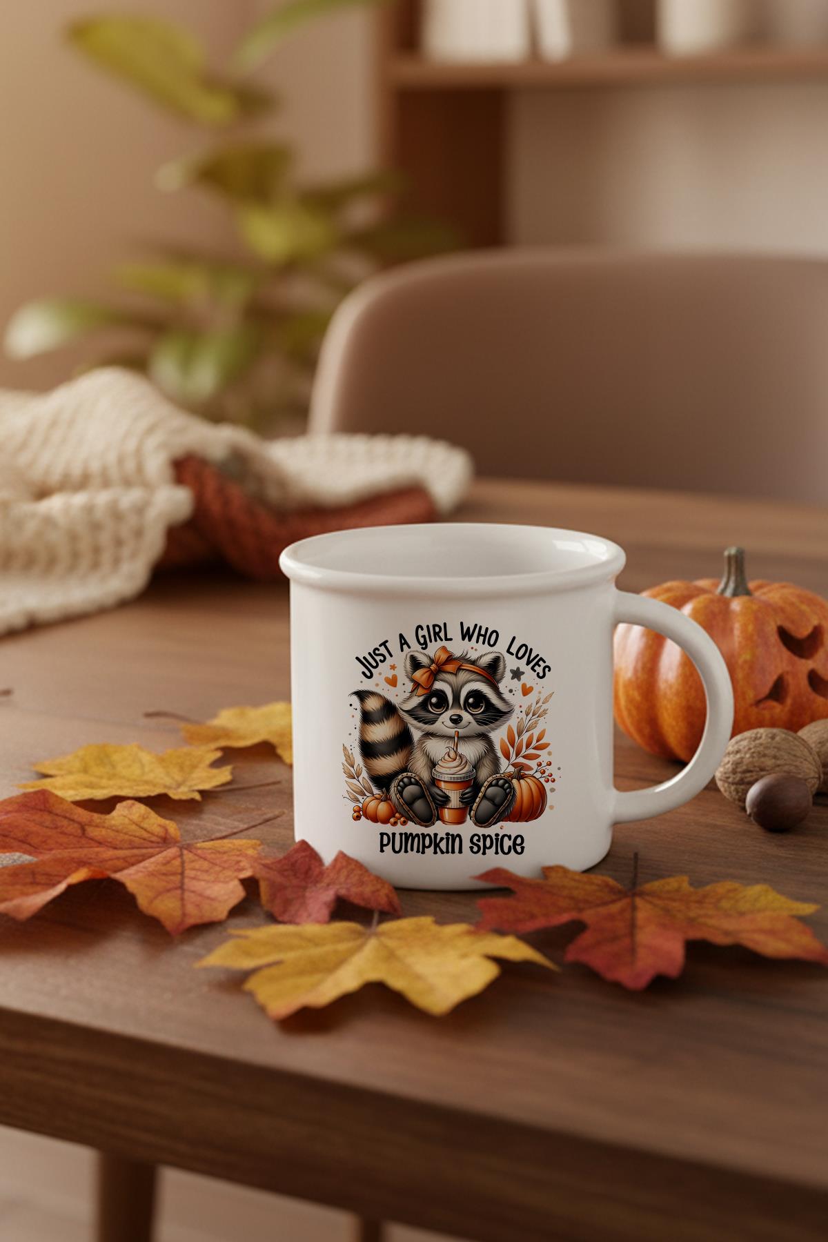 Just A Girl Who Loves Pumpkin Spice Baskılı Enamel Görünümlü Seramik Vintage Kupa Bardak