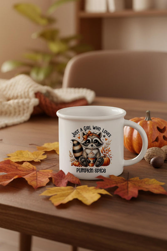 Just A Girl Who Loves Pumpkin Spice Baskılı Enamel Görünümlü Seramik Vintage Kupa Bardak