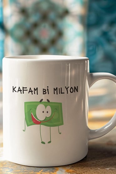 Kafam Bi Milyon Baskılı Eğlenceli Komik Hediyelik Beyaz Kupa Bardak