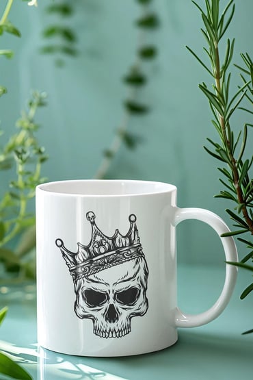 Kafatası Kuru Kafa Baskılı Beyaz Kupa Bardak