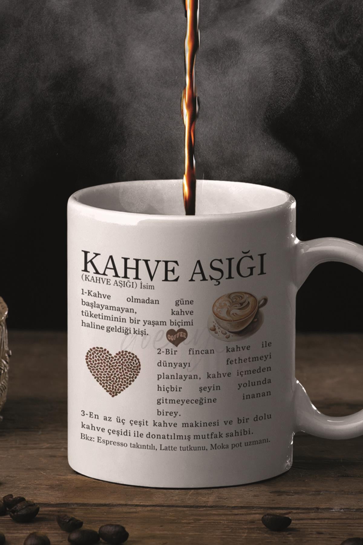 Kahve Aşığı Sözlük Anlamı Baskılı Kahve Severlere Hediyelik Eğlenceli Kupa Bardak