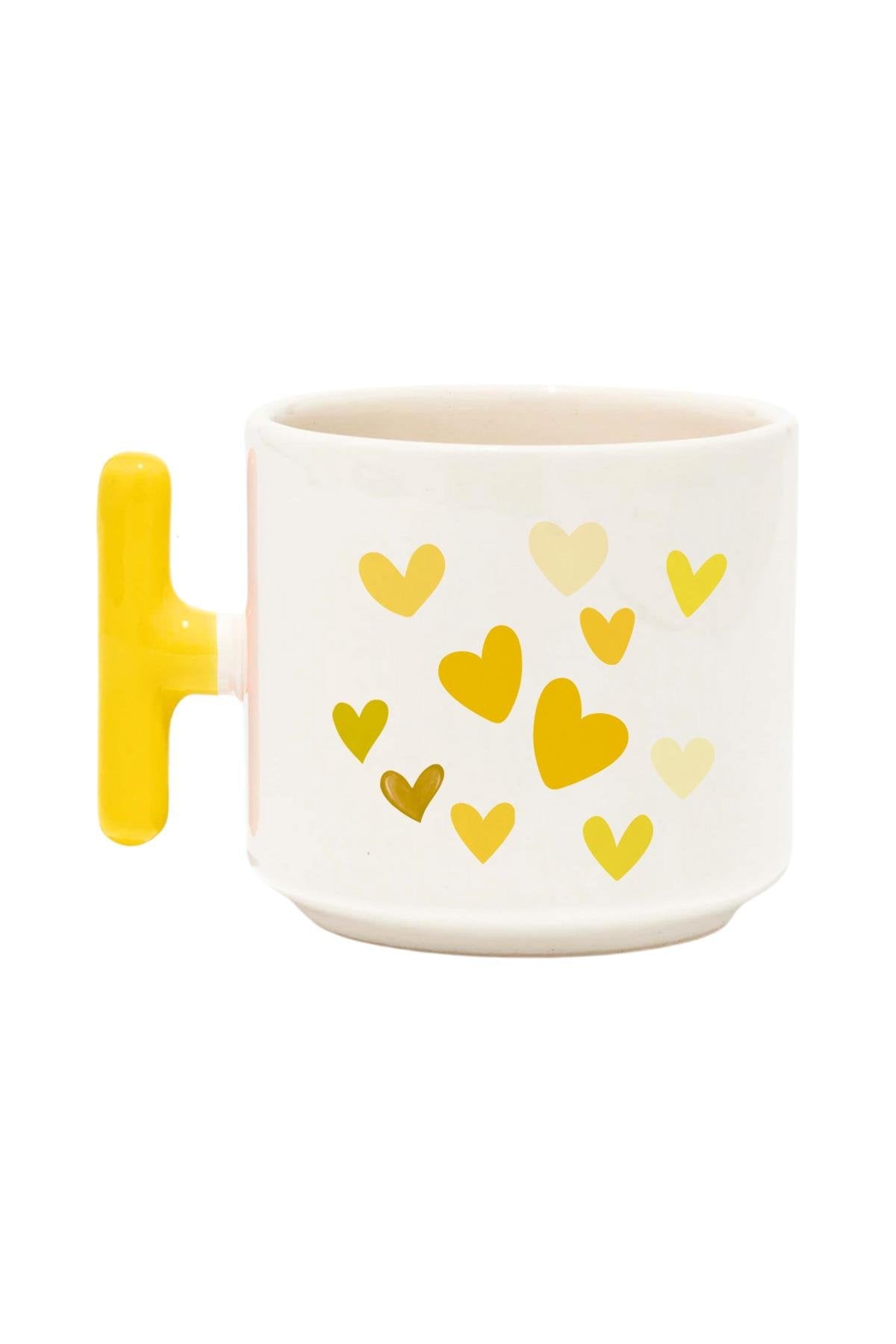 Kalp Süslemeli Renkli T Kulplu Hediyelik Latte Fincanı Kupa Bardak