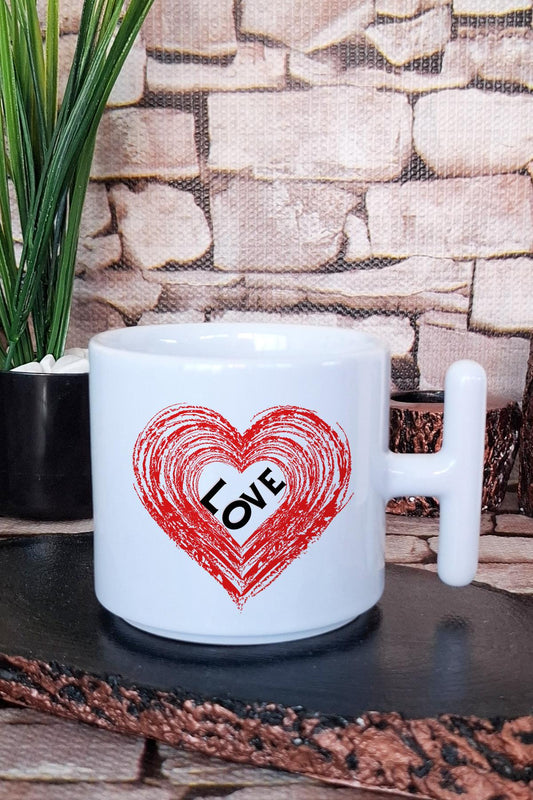 Kalpte Love Baskılı Hediyelik T Kulplu Latte Fincanı Kupa Bardak