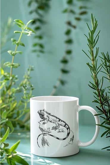 Karakalem Çizim İguana Baskılı Kupa Bardak