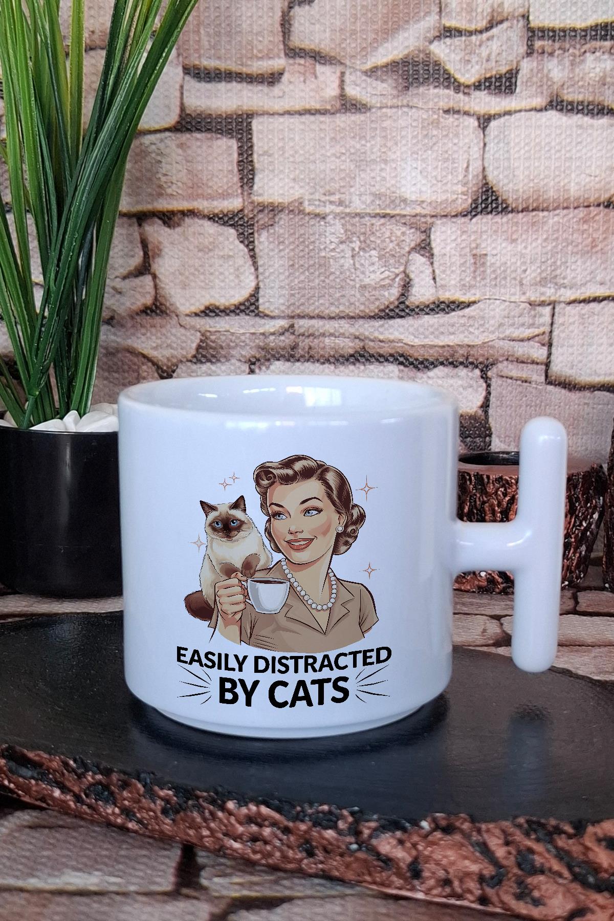 Kedi Komik Esprili Kedi Sahibi Eğlenceli Hediyelik Baskılı T Kulplu Latte Fincanı Kupa Bardak