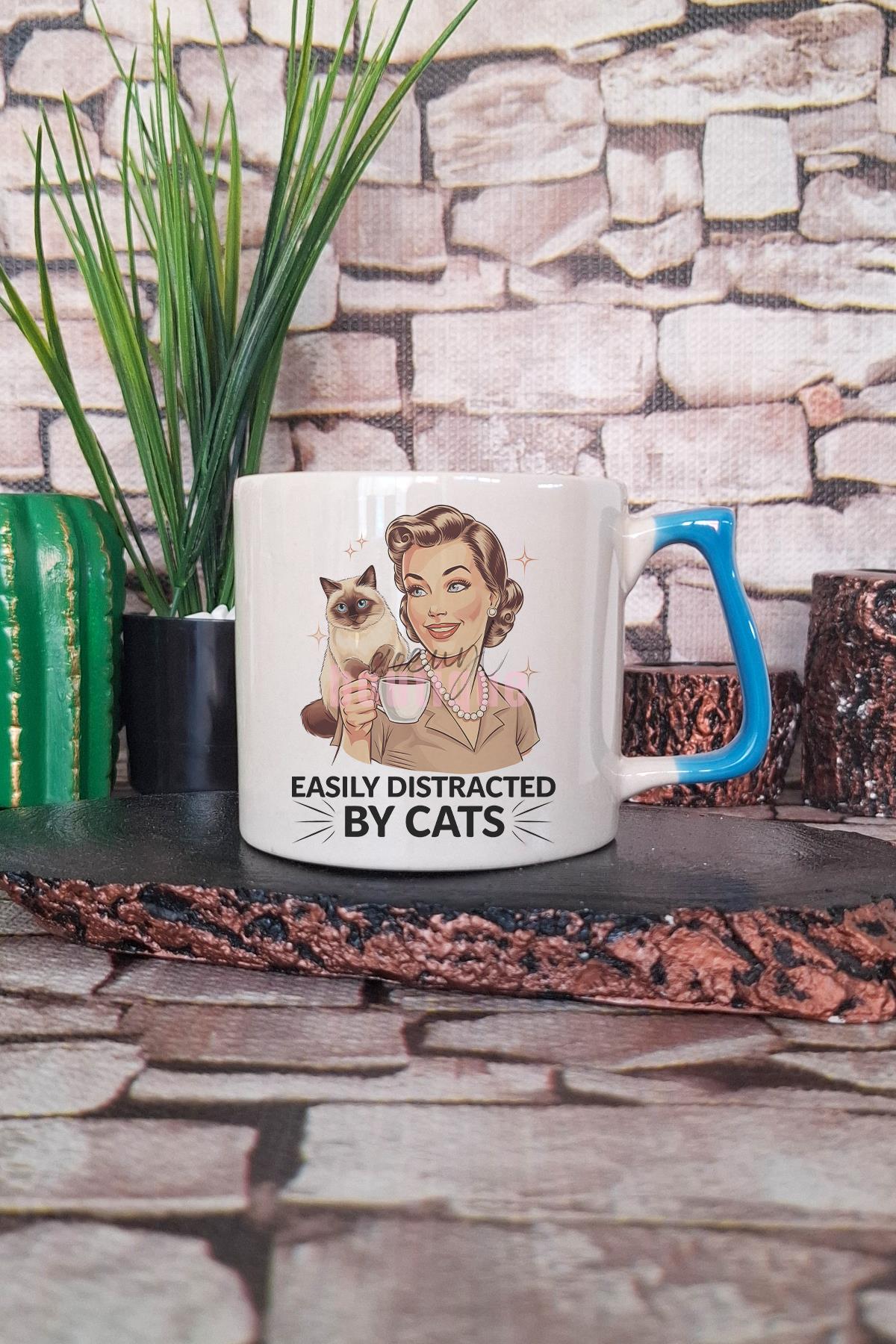 Kedi Komik Esprili Kedisever Kedi Sahibi Eğlenceli Hediyelik Kulplu Kupa Bardak