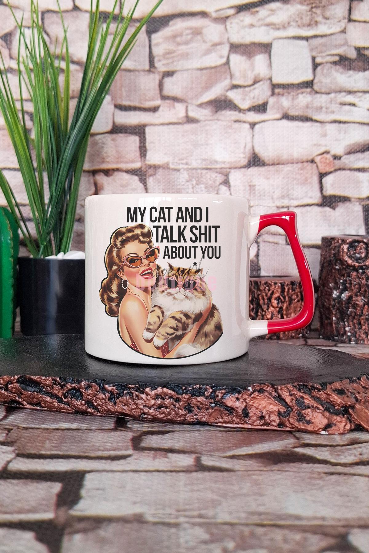 Kedi Komik Esprili Kedisever Kedi Sahibi Eğlenceli Hediyelik Kulplu Kupa Bardak