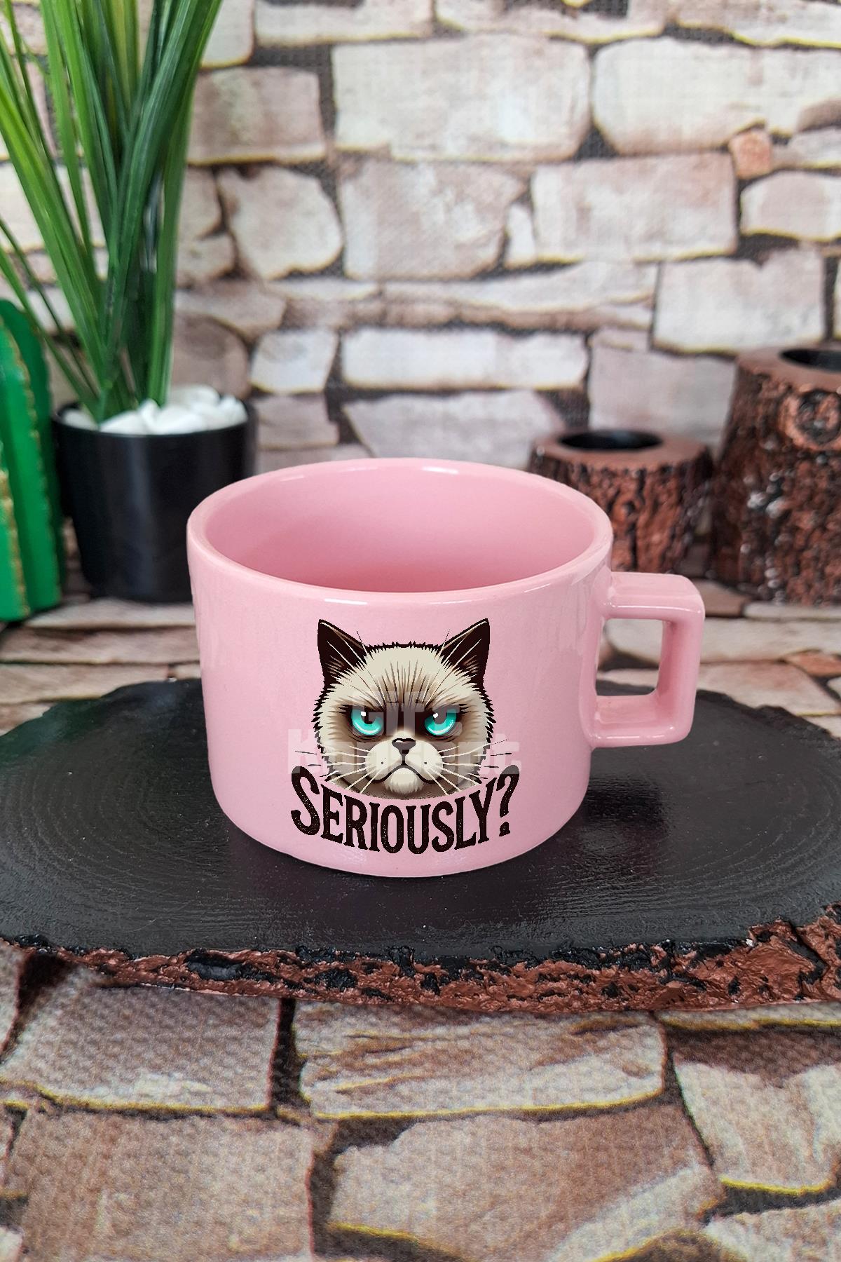 Kedi Komik Renkli Esprili Kedisever Kedi Sahibi Kare Kulplu Fincan Mavi Kupa Bardak