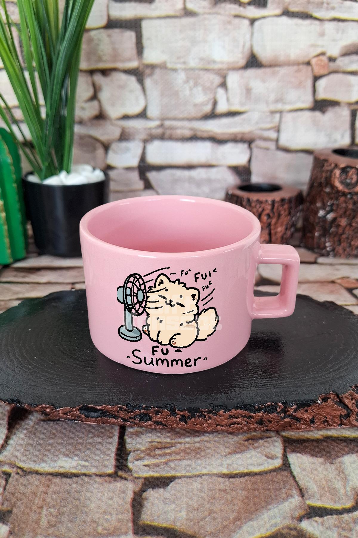 Kedi Komik Sevimli Esprili Kedisever Kedi Sahibi Şirin Kare Kulplu Fincan Mavi Kupa Bardak