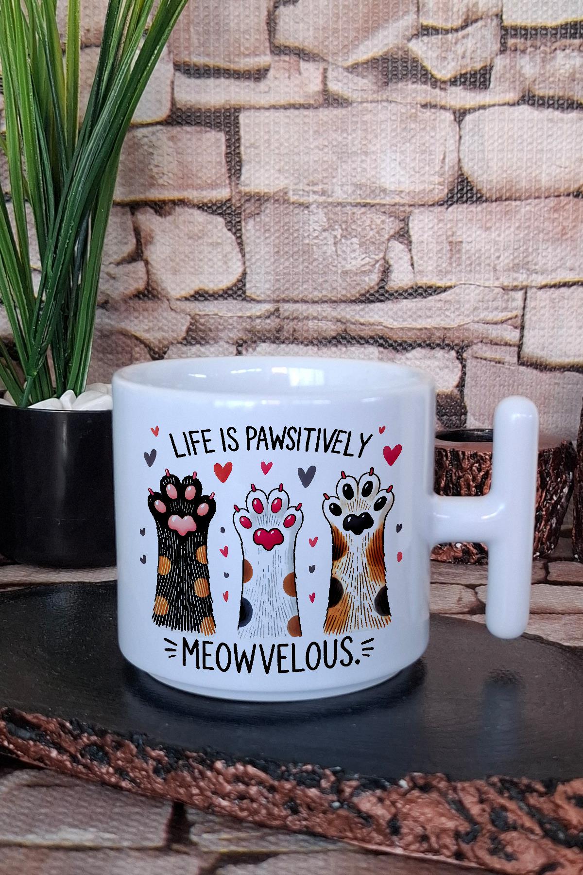 Kedi Komik Vintage Esprili Kedisever Tarzı Hediye Baskılı T Kulplu Latte Fincanı Kupa Bardak