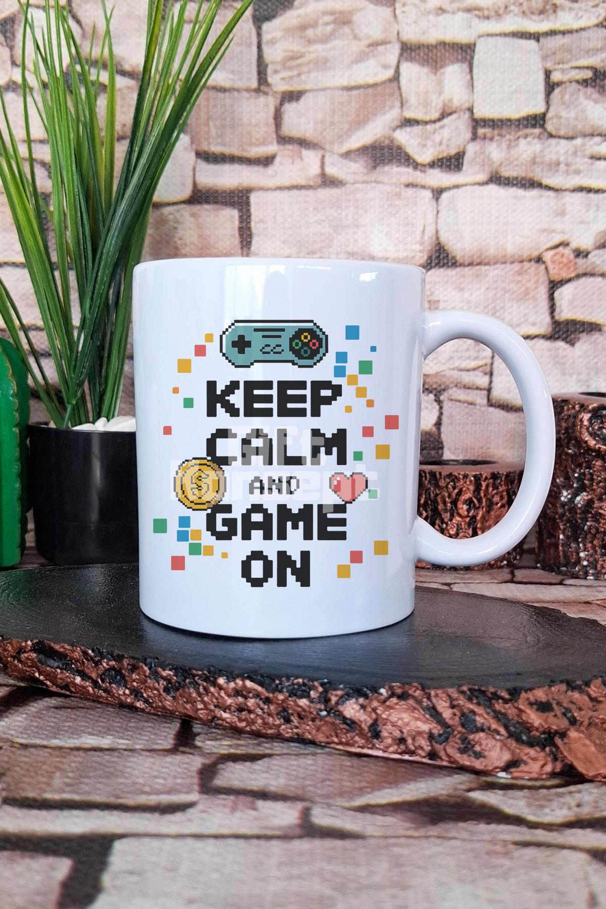 "kEEP CALM AND GAME ON" Oyuncu Sloganı Hediyelik Baskılı Çay Kahve Sunum Kupa Bardak