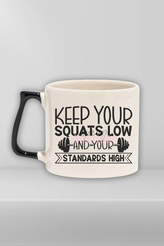 Keep Your Quats Low Yazılı Gym Spor Squat Egzersizi Hediyelik Kulplu Kupa Bardak