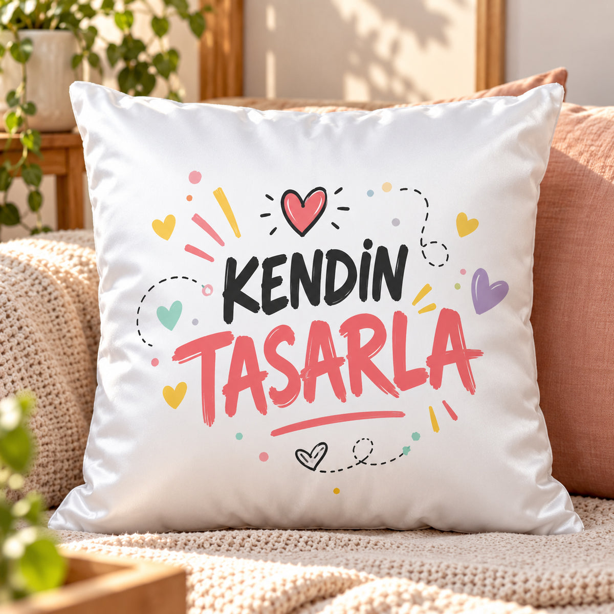 Kendin Tasarla Saten Dekoratif Yastık – Kişiye Özel Baskılı Yastık