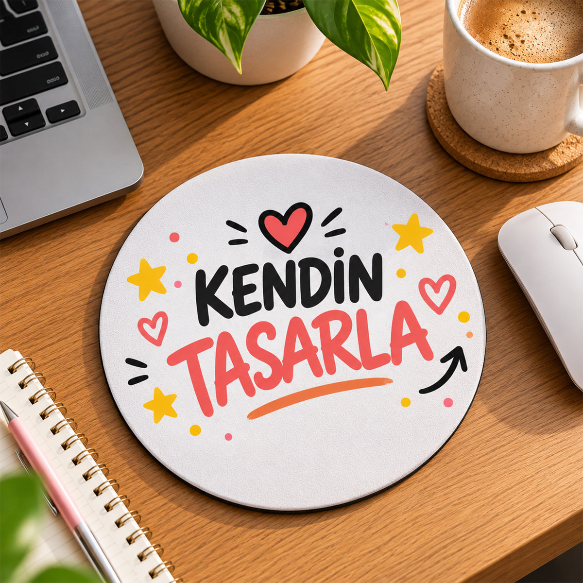 Kendin tasarla 19,5 cm yuvarlak kişiye özel mousepad