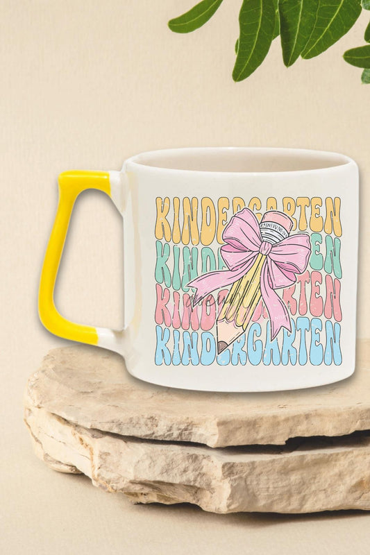 Kindergarten Groovy Pencilbow Baskılı Retro Öğretmen Hediyelik Kulplu Kupa Bardak
