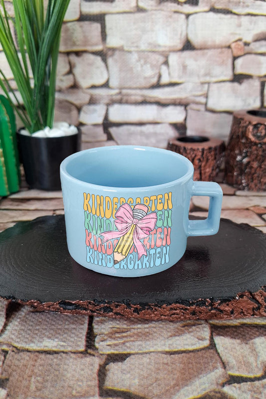 Kindergarten Groovy Pencilbow Baskılı Retro Öğretmen Kare Kulplu Fincan Mavi Kupa Bardak