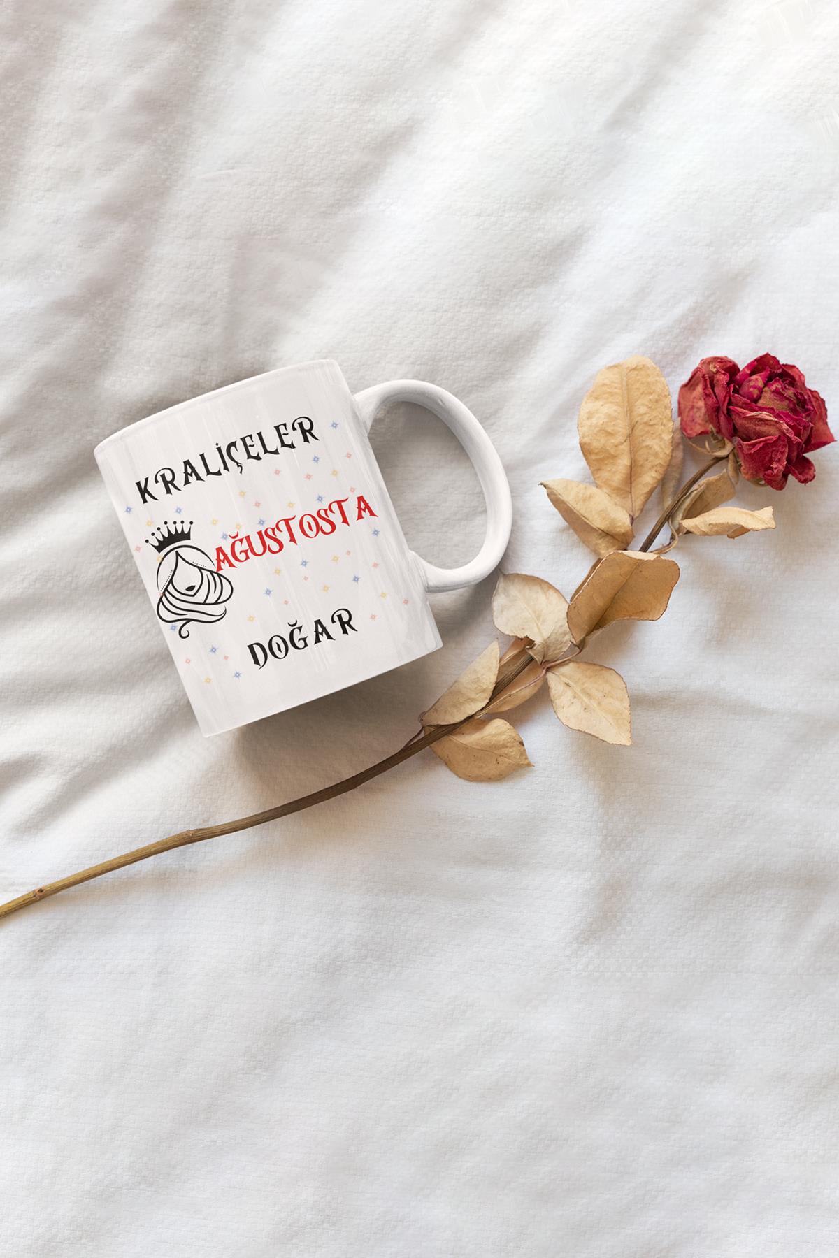 Kırmızı Kraliçeler Ocakta Doğar Baskılı Doğum Günü Özel Gün Arkadaş, Sevgiliye Hediyelik Beyaz Kupa Bardak