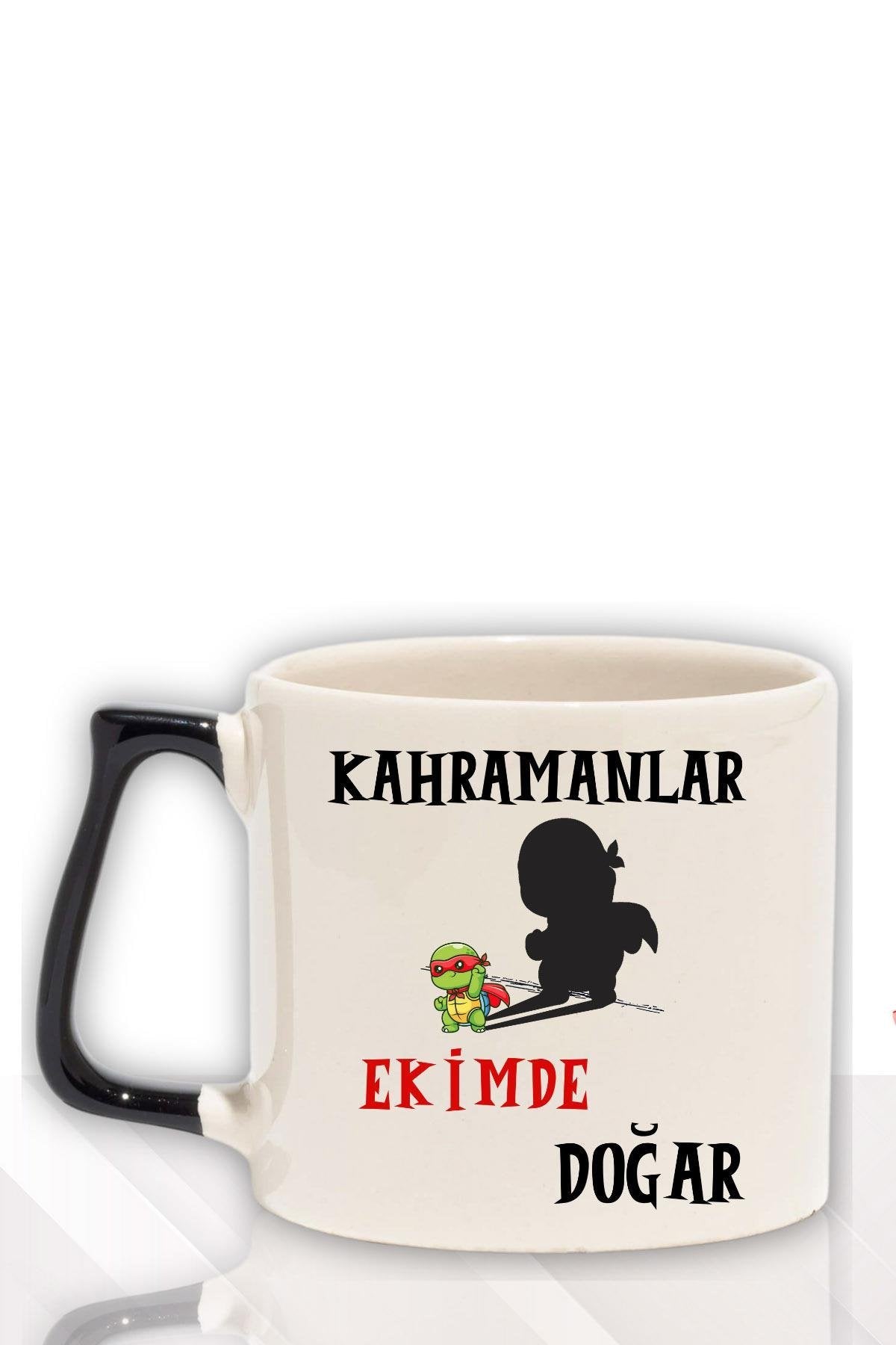 Kırmızı Kulplu Kahramanlar Ocakta Doğar Baskılı Eş Arkadaş Baba Doğum Babalar Gününe Hediyelik Kupa Bardak