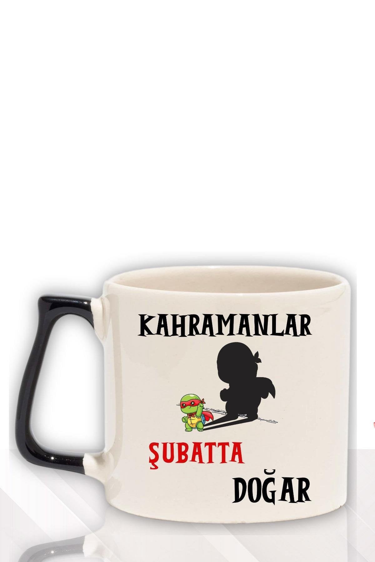 Kırmızı Kulplu Kahramanlar Ocakta Doğar Baskılı Eş Arkadaş Baba Doğum Babalar Gününe Hediyelik Kupa Bardak