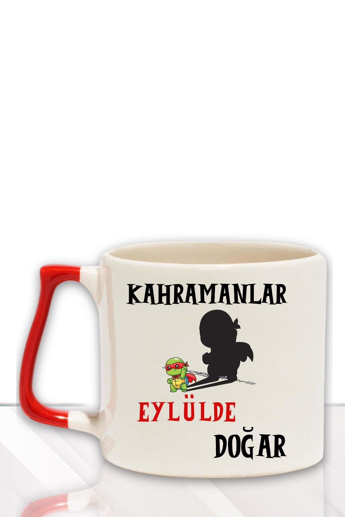 Kırmızı Kulplu Kahramanlar Ocakta Doğar Baskılı Eş Arkadaş Baba Doğum Babalar Gününe Hediyelik Kupa Bardak