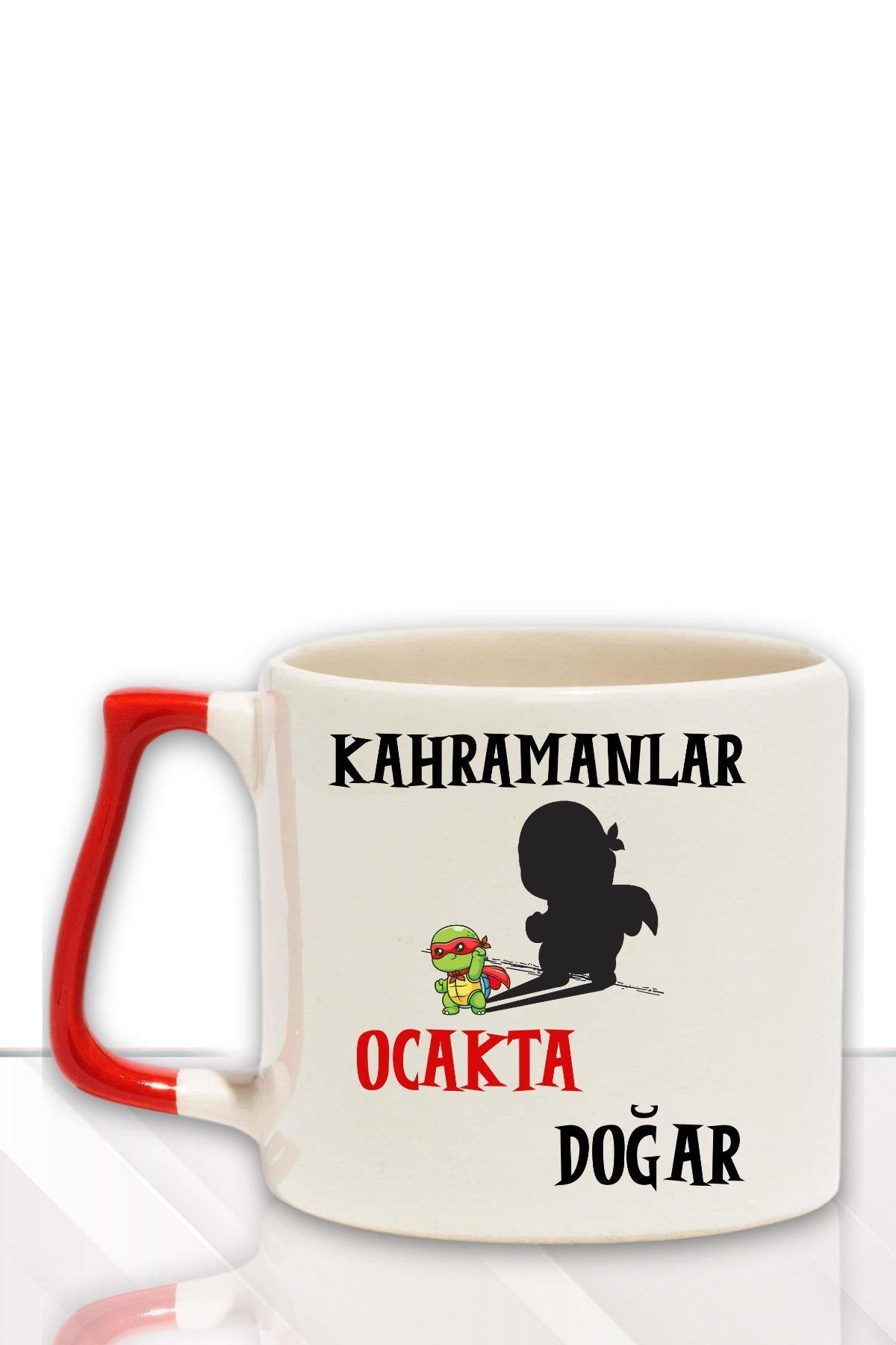 Kırmızı Kulplu Kahramanlar Ocakta Doğar Baskılı Eş Arkadaş Baba Doğum Babalar Gününe Hediyelik Kupa Bardak