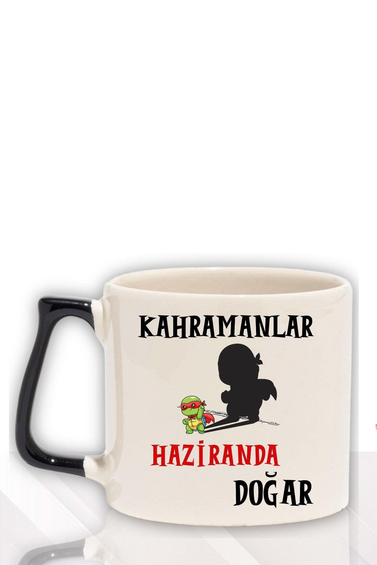 Kırmızı Kulplu Kahramanlar Ocakta Doğar Baskılı Eş Arkadaş Baba Doğum Babalar Gününe Hediyelik Kupa Bardak