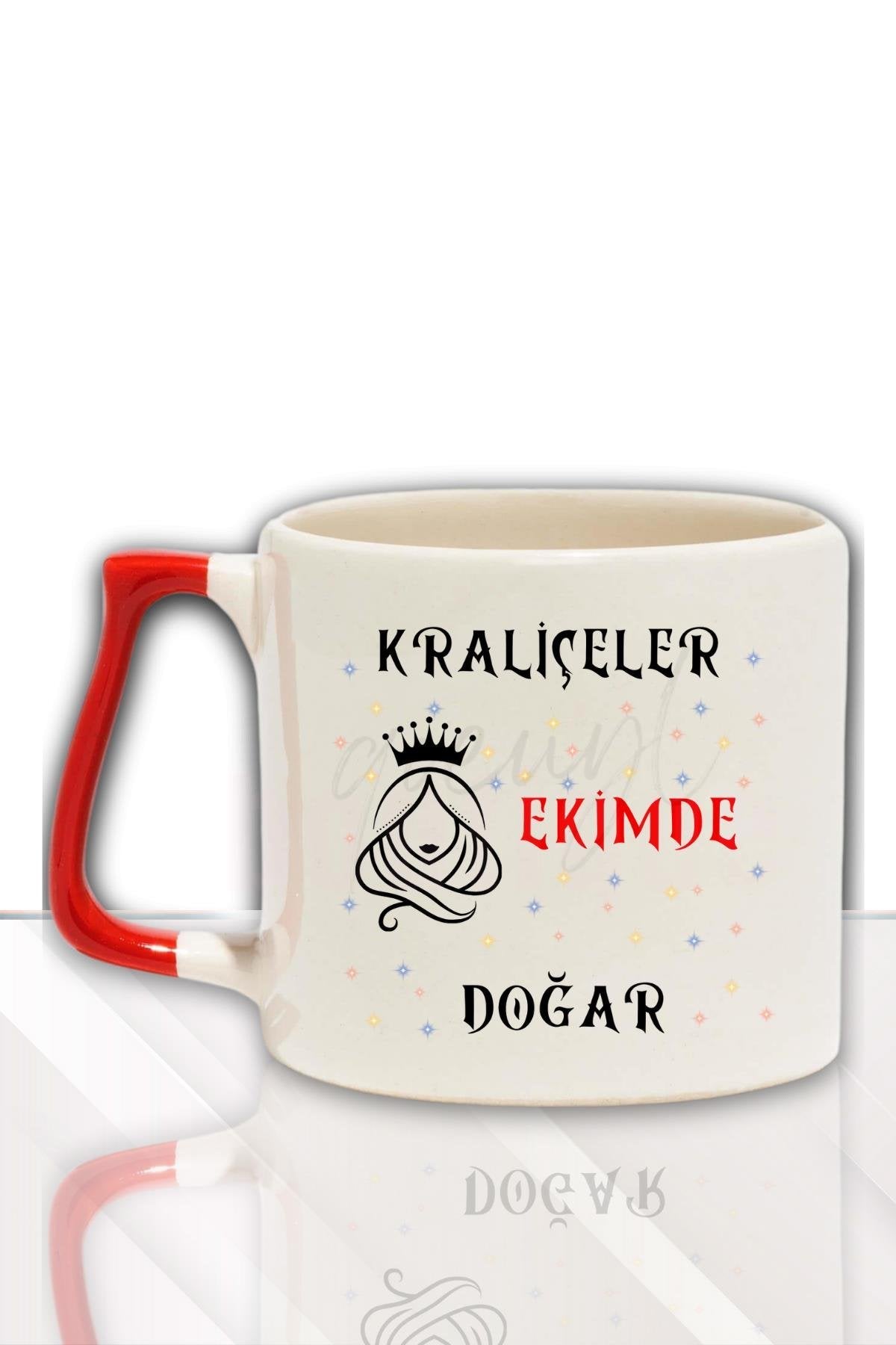 Kırmızı Kulplu Kraliçeler Ocakda Doğar Baskılı Arkadaş, Sevgiliye Doğum Günü Hediyelik Kupa Bardak