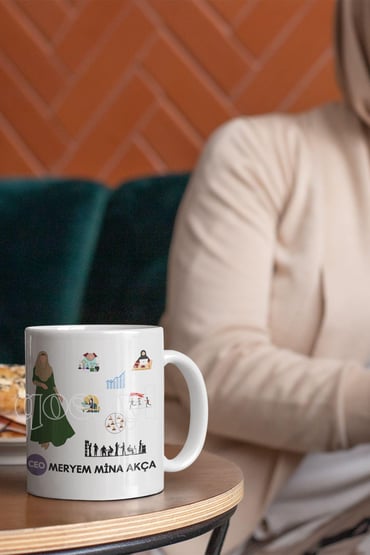 Kişiselleştirilebilir CEO, Tesettürlü İş Kadını, İş İnsanı Baskılı Hediyelik Beyaz Kupa Bardak