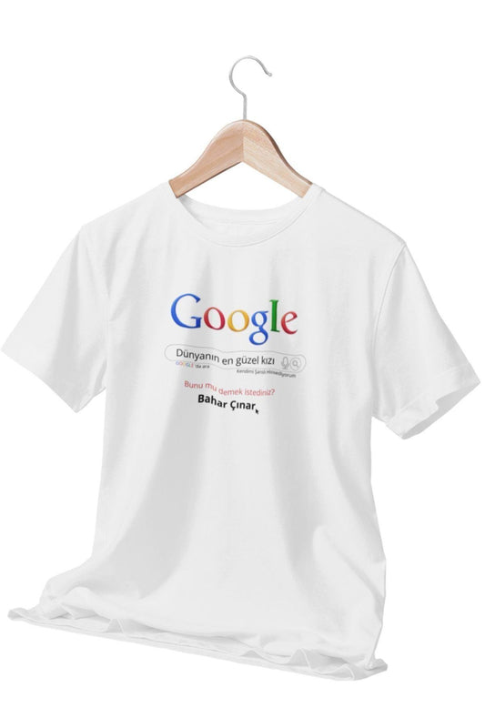 Kişiselleştirilebilir Google Arama Butonu Baskılı Sevgili, Eş, Özel Gün Hediye Beyaz Unisex T-Shirt